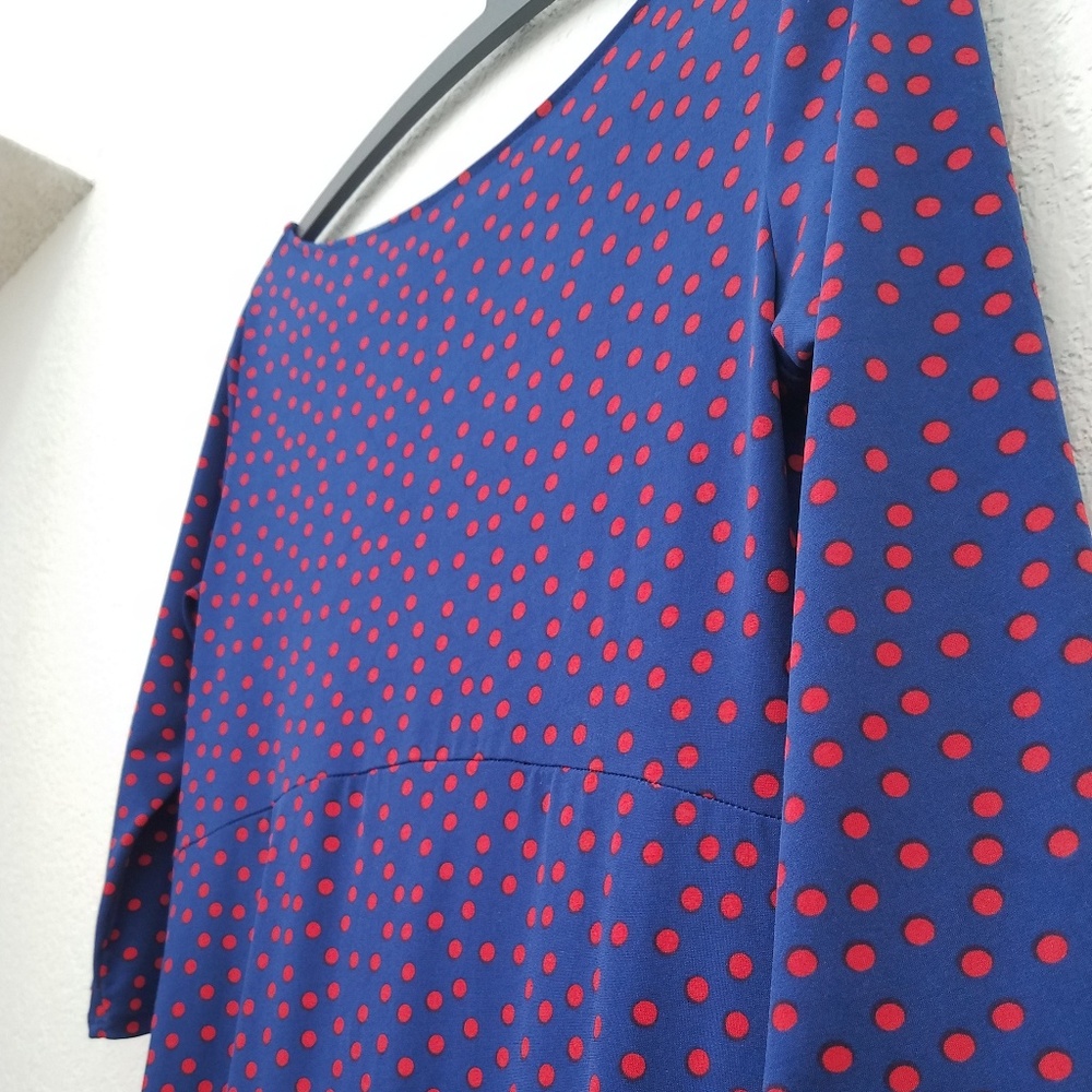 Leota Blue W/Red Polka Dot 3/4 Sleeve Dress - Picture 2 of 4